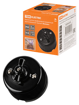 TDM Выключатель фарфоровый поворотный 2-кл. с ручкой (бантик) 10А черный «Болонь» SQ1820-0210