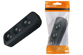 TDM Колодка розеточная 3 гнезда 2П б/з 10А 250В черная SQ1806-0110