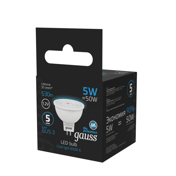 Купить Gauss Лампа MR16 12V 5W 530lm 6500K GU5.3 LED 201505305