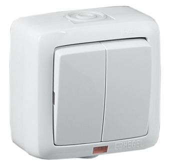 Hegel Альфа наруж Белый ВА10-252 Выключатель 2-клавишный, с индикацией, брызгозащищенный