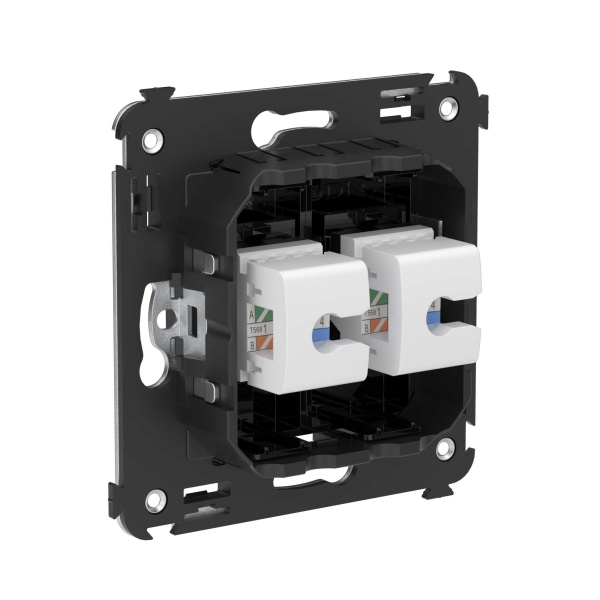 Купить DKC Компьютерная розетка RJ-45 без шторки в стену, кат.5е двойная, "Avanti", "Черный квадрат"