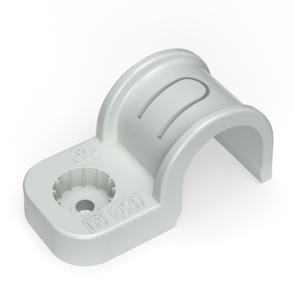 Промрукав Крепеж-скоба пластиковая односторонняя для прямого монтажа атмосферостойкая серая в п/э d20 мм (50шт/600шт уп/кор) PR13.0369