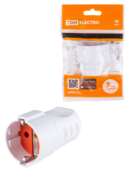 TDM Кабельная розетка рифленая 2П+З 16А 250B белая SQ1806-0211