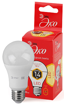 ЭРА Лампы СВЕТОДИОДНЫЕ ЭКО ECO LED A60-14W-827-E27 (диод, груша, 14Вт, тепл, E27)