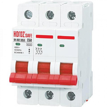Horoz Electric 114-002-3050 3P 50A C 4.5kA 400V Миниатюрный Автоматический Выключатель SAFE (MCB 3P C50) HRZ00002644