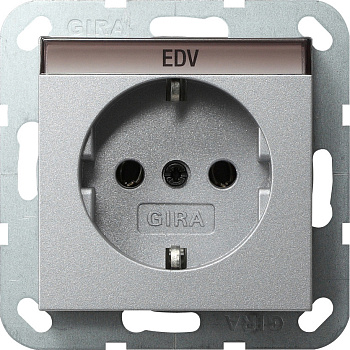 Gira S-55 Алюминий Розетка с/з с полем для надписи 045726