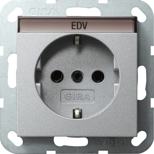 Gira S-55 Алюминий Розетка с/з с полем для надписи 045726