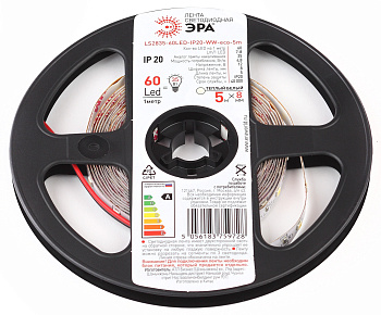 ЭРА Лента светодиодная LS2835-60LED-IP20-WW- LS2835-60LED-IP20-WW-eco-5m