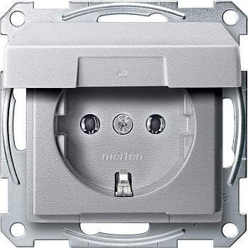 SE Merten SM Алюминий Розетка с/з с крышкой безвинт. зажим MTN2311-0460