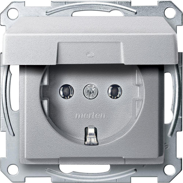 SE Merten SM Алюминий Розетка с/з с крышкой безвинт. зажим MTN2311-0460