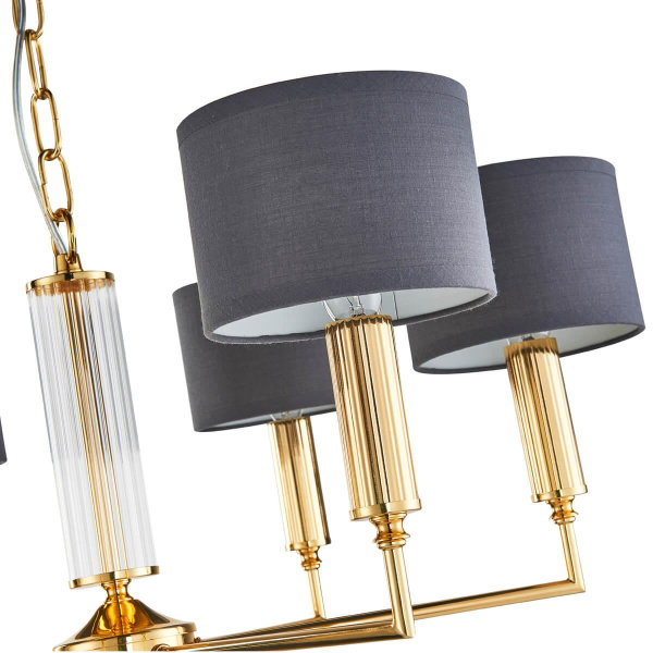 Купить Favourite подвесная люстра каркас цвета золотой, плафоны из серой ткани, декоративные элементы из прозрачного стекла 2609-6P
