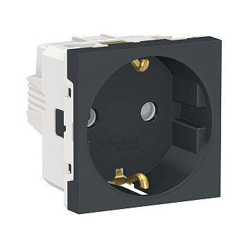 SE Unica Modular Антрацит Розетка с/з со шторками, винт. зажим, 16А, 250В, 2 модуля NU303754