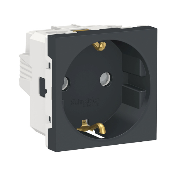 SE Unica Modular Антрацит Розетка с/з со шторками, винт. зажим, 16А, 250В, 2 модуля NU303754