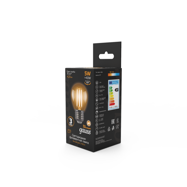 Купить Gauss Лампа Filament Шар 5W 420lm 2700К Е27 LED 105802105