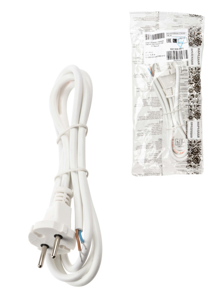 TDM Шнур сетевой с вилкой ПВСмб 2x0,75мм2 1,5м б/з белый Народный SQ1305-0571