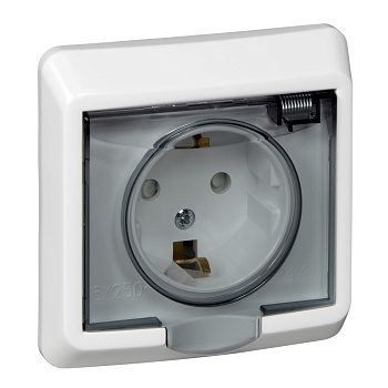 Systeme Electric Этюд Бел Розетка 1-ая с/з с защитными шторками с крышкой IP44