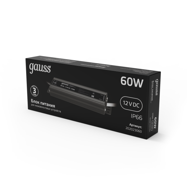 Купить Gauss Блок питания для светодиодной ленты пылевлагозащищенный 60W 12V IP66 202023060