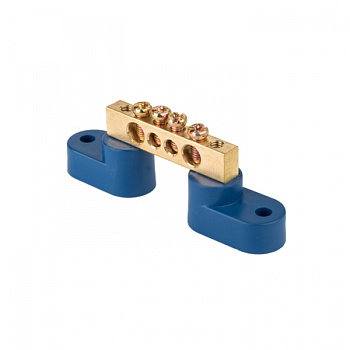 EKF PROxima Шина "0" N (8х12мм) 4 отверстия латунь 2 синих угловых изолятора
