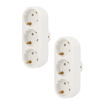 Набор тройников электрических линейных 16 А с заземлением, белый (3Т3) (2 шт. в уп.) Rexant 11-1079-2