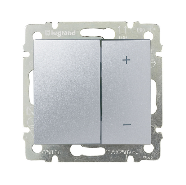 Купить Legrand Valena Алюминий Светорегулятор нажимной 40-600W для л/н и обмоточных т-ров 770274