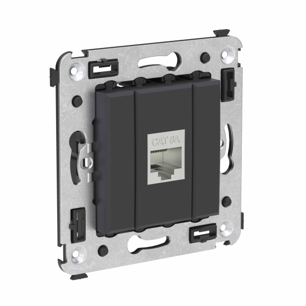 Купить DKC Компьютерная розетка RJ-45 без шторки в стену, кат.6А одинарная экранированная, "Avanti", "Черный матовый"