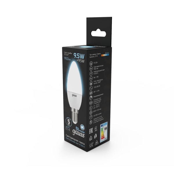 Купить Gauss Лампа Свеча 9.5W 950lm 4100К E14 LED 103101210