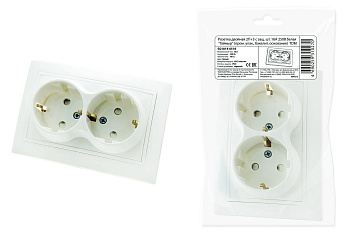 TDM Розетка двойная 2П+З с защ. шт. 16А 250В белая "Таймыр" (пром. упак., бакелит. основание) SQ1814-0518