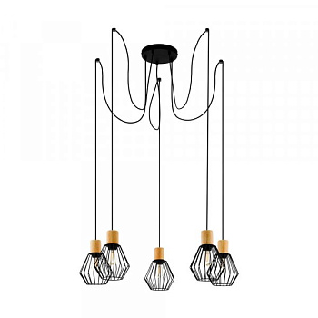 Eglo 43379 Подвес PALMORLA, 5x60W (E27), 845, H1300, сталь, дерево, черный, медный