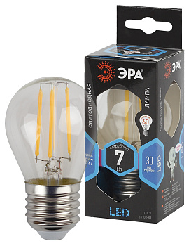 ЭРА F-LED P45-7W-840-E27 (филамент, шар, 7Вт, нейтр, E27)
