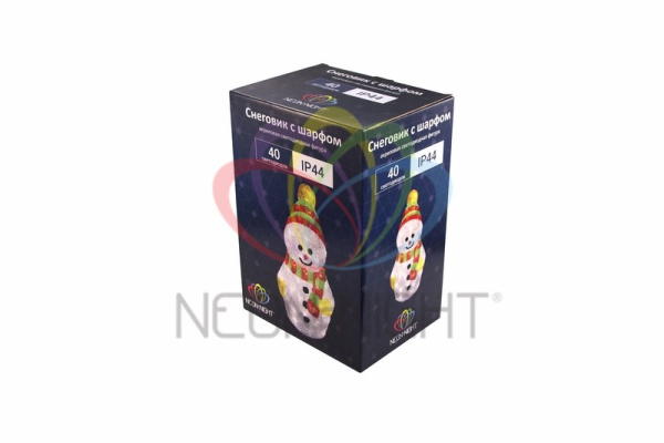 Купить NEON-NIGHT Акриловая светодиодная фигура "Снеговик с шарфом" 30 см, 40 светодиодов, IP 65, понижающий трансформатор в комплекте, 513-275