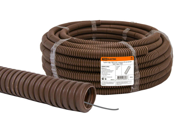 TDM Труба гофрированная ПВХ d 20 с зондом (25 м) легкая "ЭКО" (бук) SQ0401-0042