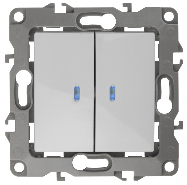 ЭРА 12-1105-01 Выключатель двойной с подсветкой, 10АХ-250В, IP20, 12, белый