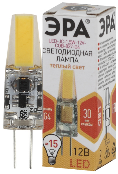 ЭРА LED JC-1,5W-12V-COB-827-G4 (диод, капсула, 1,5Вт, тепл, G4)