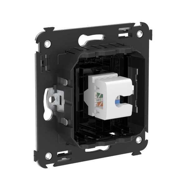 Купить DKC Компьютерная розетка RJ-45 без шторки в стену, кат.5е одинарная, "Avanti", "Черный квадрат"