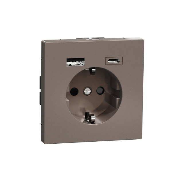 SE MERTEN D-Life Мокко Розетка силовая 16 A с зарядкой USB A+C 3 A MTN2367-6052