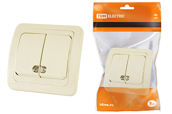 TDM Выключатель 2-кл. с подсветкой 10А сл. кость "Валдай" SQ1804-0106