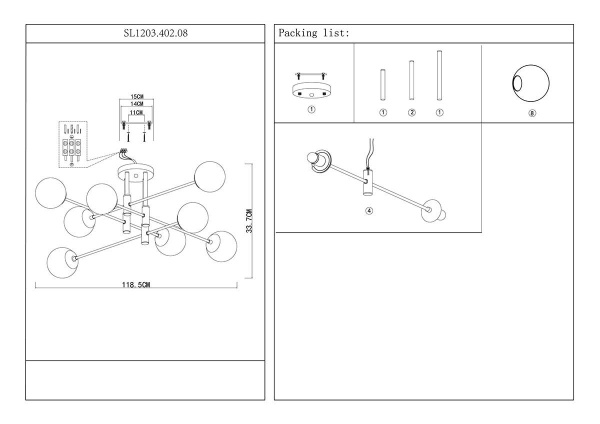 Купить ST Luce SL1203.402.08 Люстра потолочная Бронза,Черный/Белый E27 8*40W