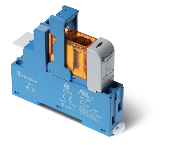 Finder Интерфейсный модуль (сборка 40.31.8.230.0000 + 99.02.0.230.98 + 95.03SPA), электромеханическое реле; 1CO 10A; контакты AgNi; питание 230В AC; к 483182300060SPA