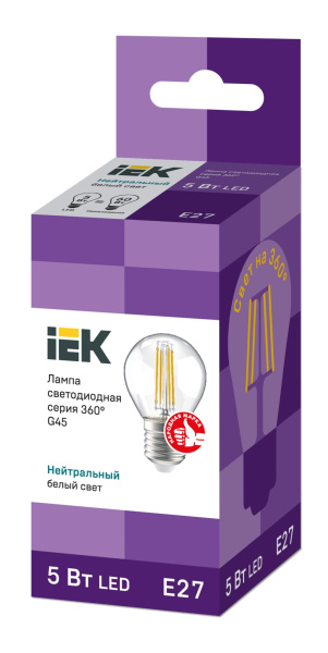 Купить IEK Лампа LED G45 шар прозрачный 5Вт 230В 4000К E27 серия 360°