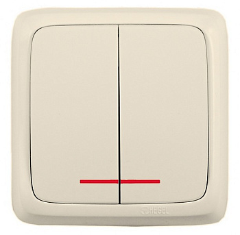 Hegel Альфа наруж Слоновая кость ВА16-154-01 Выключатель 2-клавишный с индикацией, с изол.пластиной