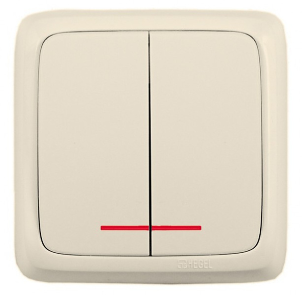 Hegel Альфа наруж Слоновая кость ВА16-154-01 Выключатель 2-клавишный с индикацией, с изол.пластиной