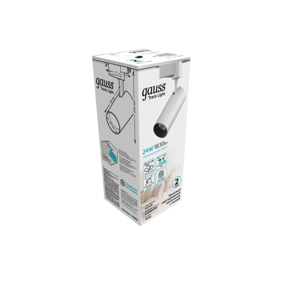 Купить Gauss Светильник трековый цилиндр 24W 1830lm 4000K 180-220V IP20 65*206мм белый линза 36º LED TR085