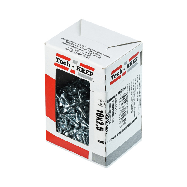 Tech-Krep Саморезы универсальные  10х2,5 мм (500 шт)  оцинкованные - коробка с ок. Tech-Kr 102155