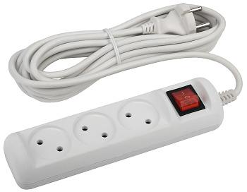 ЭРА Удлинитель электрический U-3s-5m-2x1 без заземления c выключателем 3 розетки 5м ПВС 2x1мм2 10А