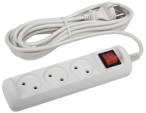 ЭРА Удлинитель электрический U-3s-5m-2x1 без заземления c выключателем 3 розетки 5м ПВС 2x1мм2 10А