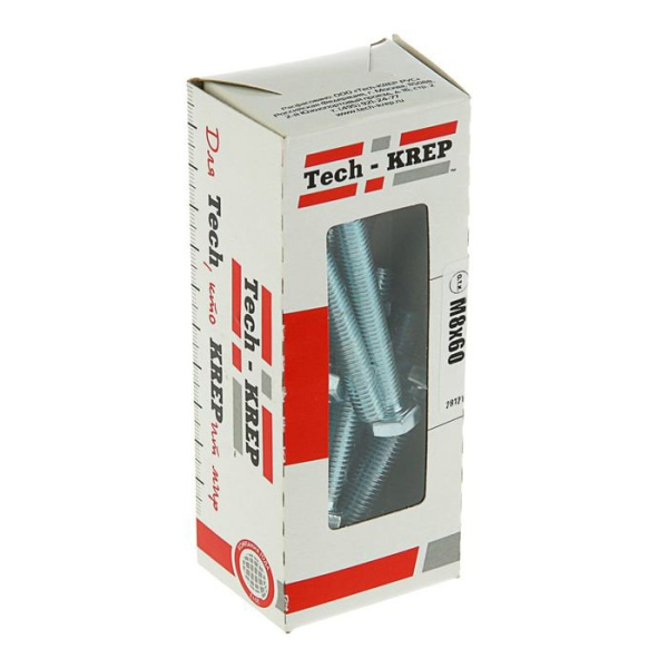 Tech-Krep Болт DIN933 с шестигранной головкой оцинк. М8х60 (20 шт) - коробка с ок. Tech-Kr 105212