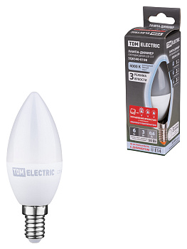 TDM Лампа светодиодная С37-6 Вт-230 В-4000 К–E14 "Лампа-ДИММЕР" SQ0340-0198