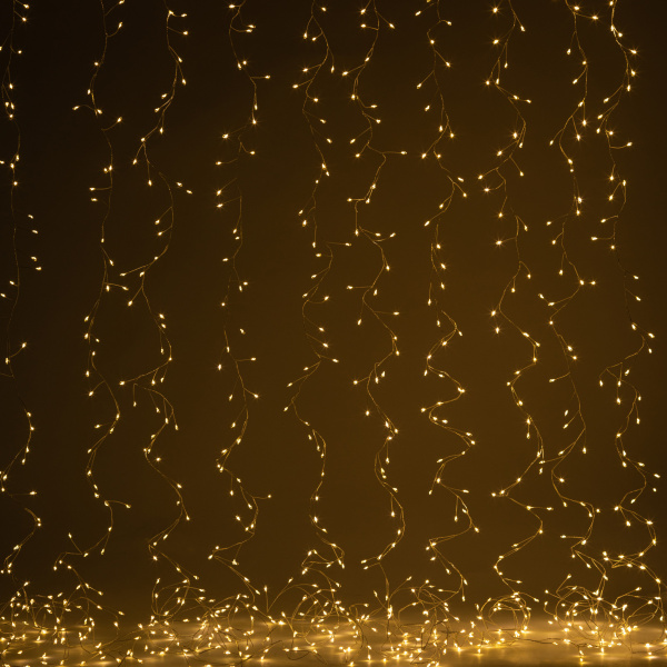 ЭРА Светодиодная новогодняя гирлянда ЭРА ENIZ-800W занавес Роса-мишура 3*2 м теплый свет 800 microled IP20