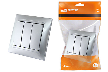 TDM Выключатель 3-х кл. 10А серебр. металлик "Лама" SQ1815-0203