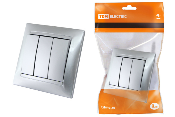 TDM Выключатель 3-х кл. 10А серебр. металлик "Лама" SQ1815-0203
